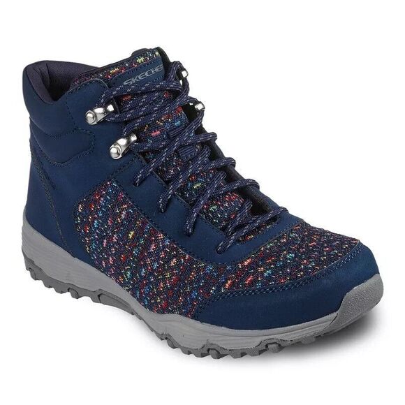Skechers Seager Knit Lace-Up Water Repellent Hiker Boots Art Beat Navy 5.5M New - Picture 2 of 9